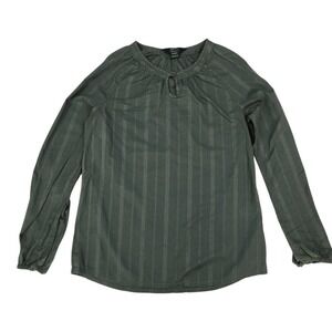 Woolrich Blouse Sz S Olive Green Dobby Stripe Cotton Keyhole Boho